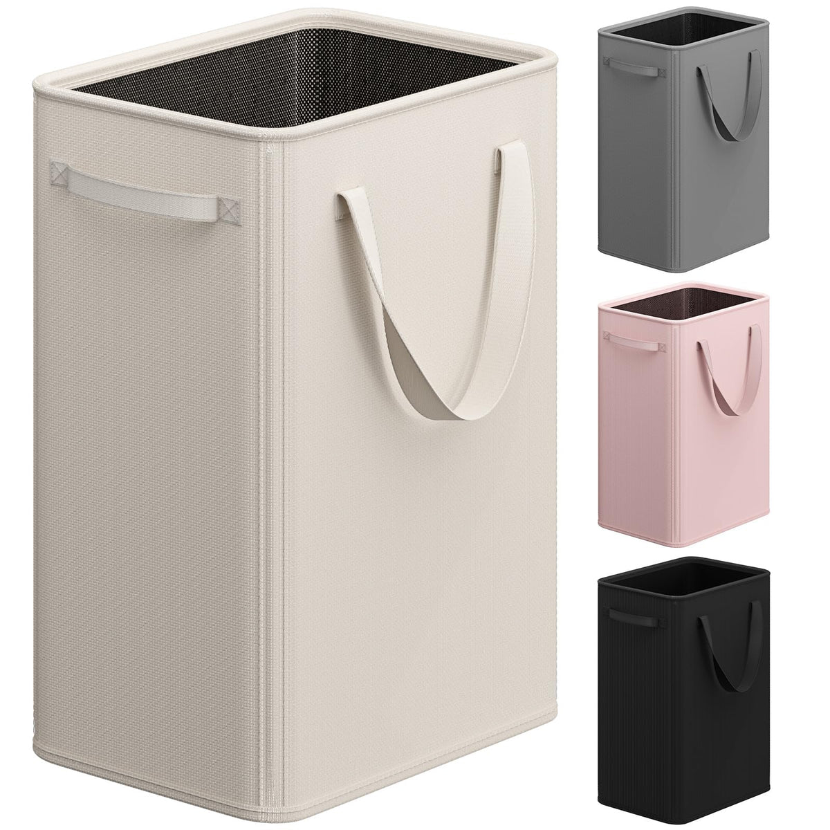 Optish 50L Slim Laundry Hamper, Small Laundry Basket With Handles, Black Narrow Laundry Basket for Dorm, Bedroom, Living Room, Collapsible Laundry Hamper