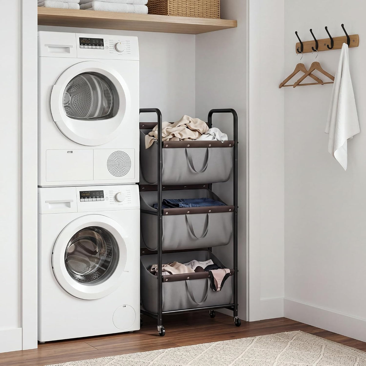 GRANNY SAYS 3 Tiered Laundry Sorter, Narrow Hamper Cart with Wheels