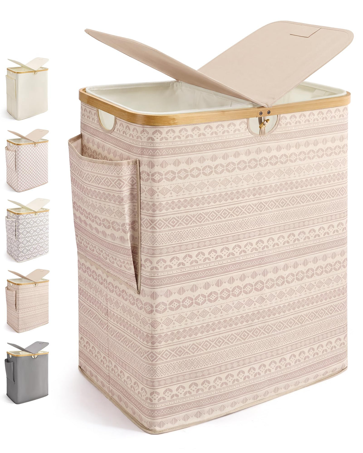 MIZATTO 140L Laundry Hamper with Lid, 2 Section Dirty Laundry Bin
