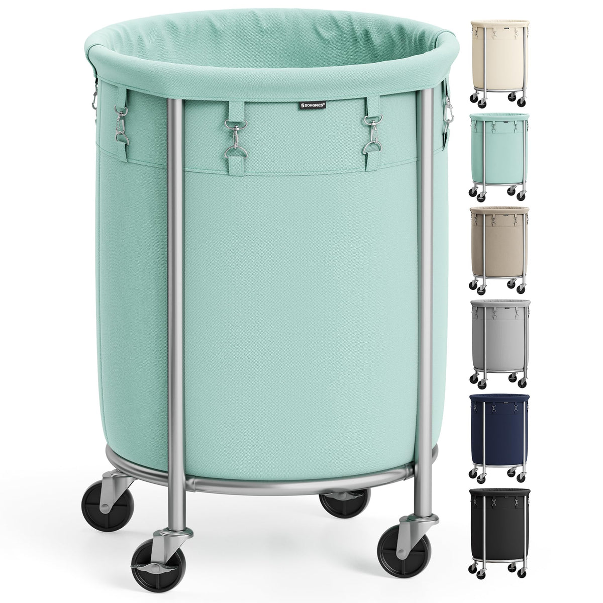 SONGMICS Laundry Basket with Wheels,190L, Steel Frame, Removable Bag