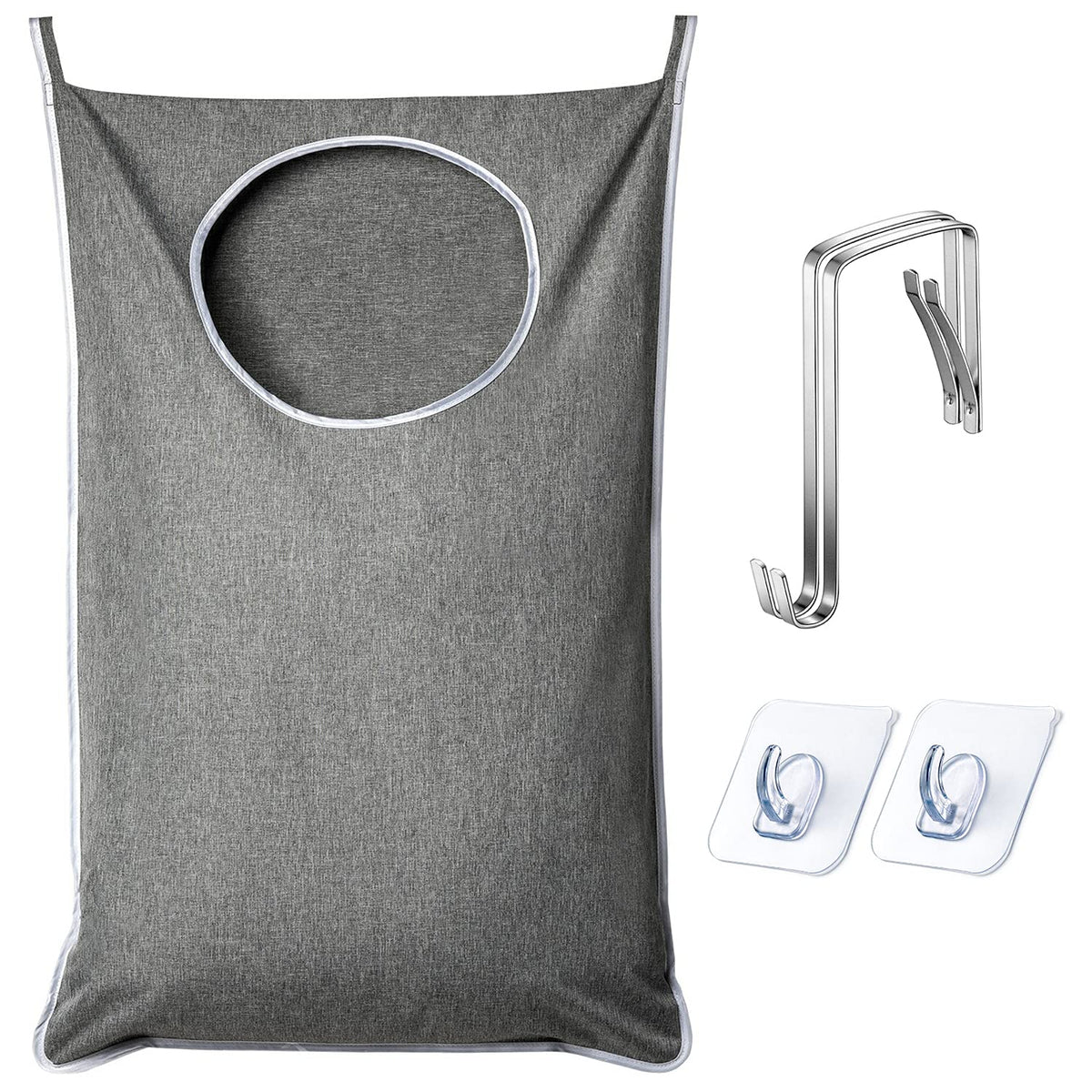 ANSTROUT XL Hanging Laundry Hamper, Extra Large Tear-resistance Door Hamper with 2 Types Hooks for Dirty Clothes, Save Bathroom Space Hanging Laundry Bag (36.5x 22 Inch,Grey)