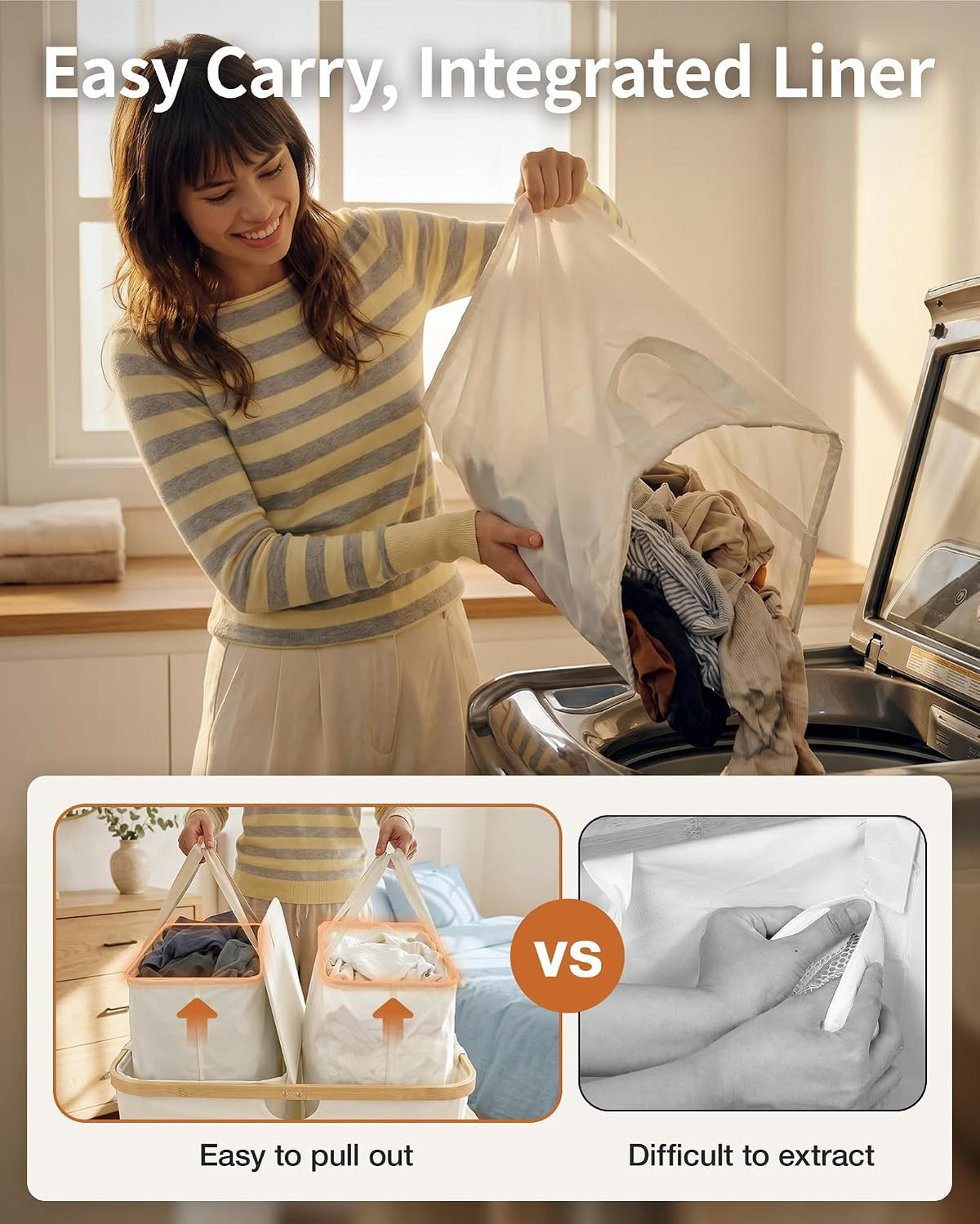 MIZATTO 140L Laundry Hamper with Lid, 2 Section Dirty Laundry Bin
