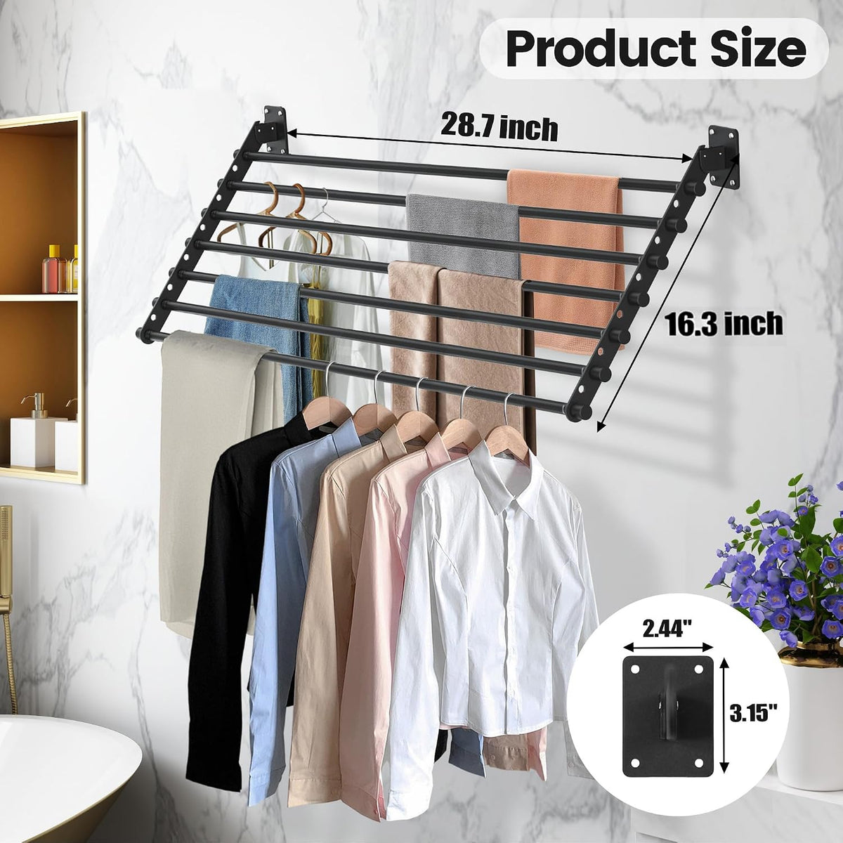 Wall Mounted Clothes Drying Rack 28 Inch – Foldable Laundry Drying Rack for Wall Mount, Space Saving Indoor Drying Rack for Clothes, Compact & Sturdy Design