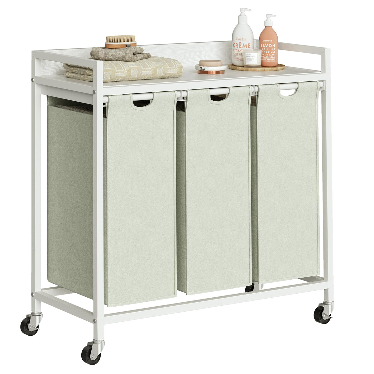Herture Laundry Hamper with Shelf, Laundry Basket 4 Section, Laundry Sorter with Pull-Out Removable Large 4 Color Bags and Movable Wheels, Metal Frame, 4 x 15.87 Gallons (60L), Rustic Brown PF07XLN