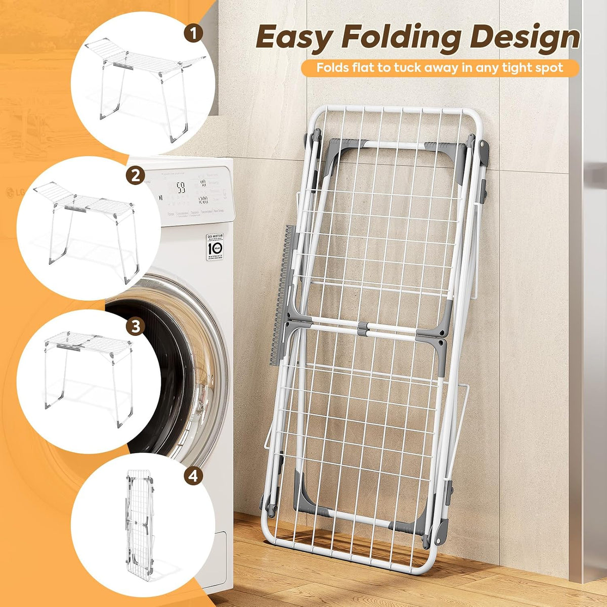 KINGBOARD Clothes Drying Rack,68.5" Heavy Duty with Sock Clips,Foldable