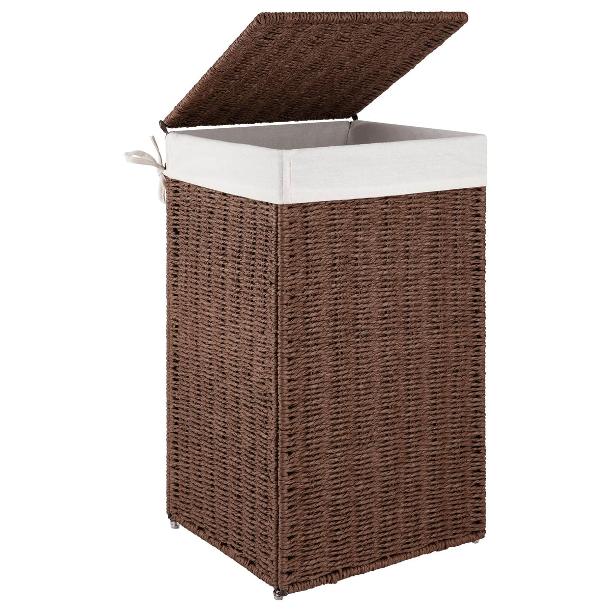 OIAHOMY Laundry Hamper with Lid, 90L(23.8 Gal) Large Wicker Laundry Basket for Bedroom, Handwoven Paper Rope Clothes Hamper with Washable Liner & Metal Frame, Decorative Organizer for Bathroom Brown
