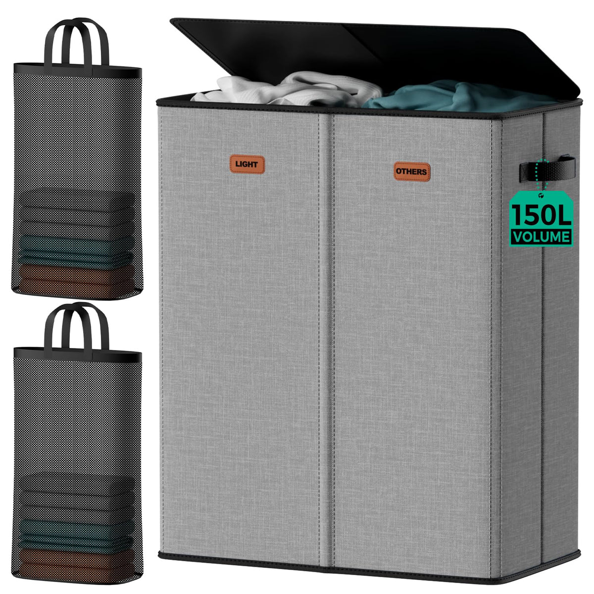 100L Large Capacity Laundry Hamper, Collapsible Laundry Basket Space-Saving, Clothes Hamper with Lid and Removable Bag for Bathroom Bedroom Laundry Room Dorm