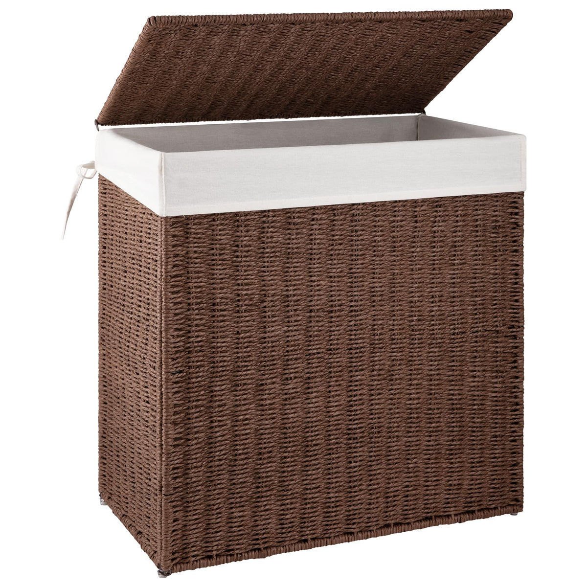 OIAHOMY Laundry Hamper with Lid, 90L(23.8 Gal) Large Wicker Laundry Basket for Bedroom, Handwoven Paper Rope Clothes Hamper with Washable Liner & Metal Frame, Decorative Organizer for Bathroom Brown