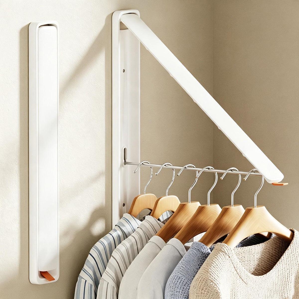 Clothes Drying Rack, Laundry Room Wall Mounted Retractable Clothes Hanger Drying Rack, Laundry Clothing Drying Rack Folding Indoor or Outdoor, Easy Installation Aluminium Dryer, 1pcs(White)