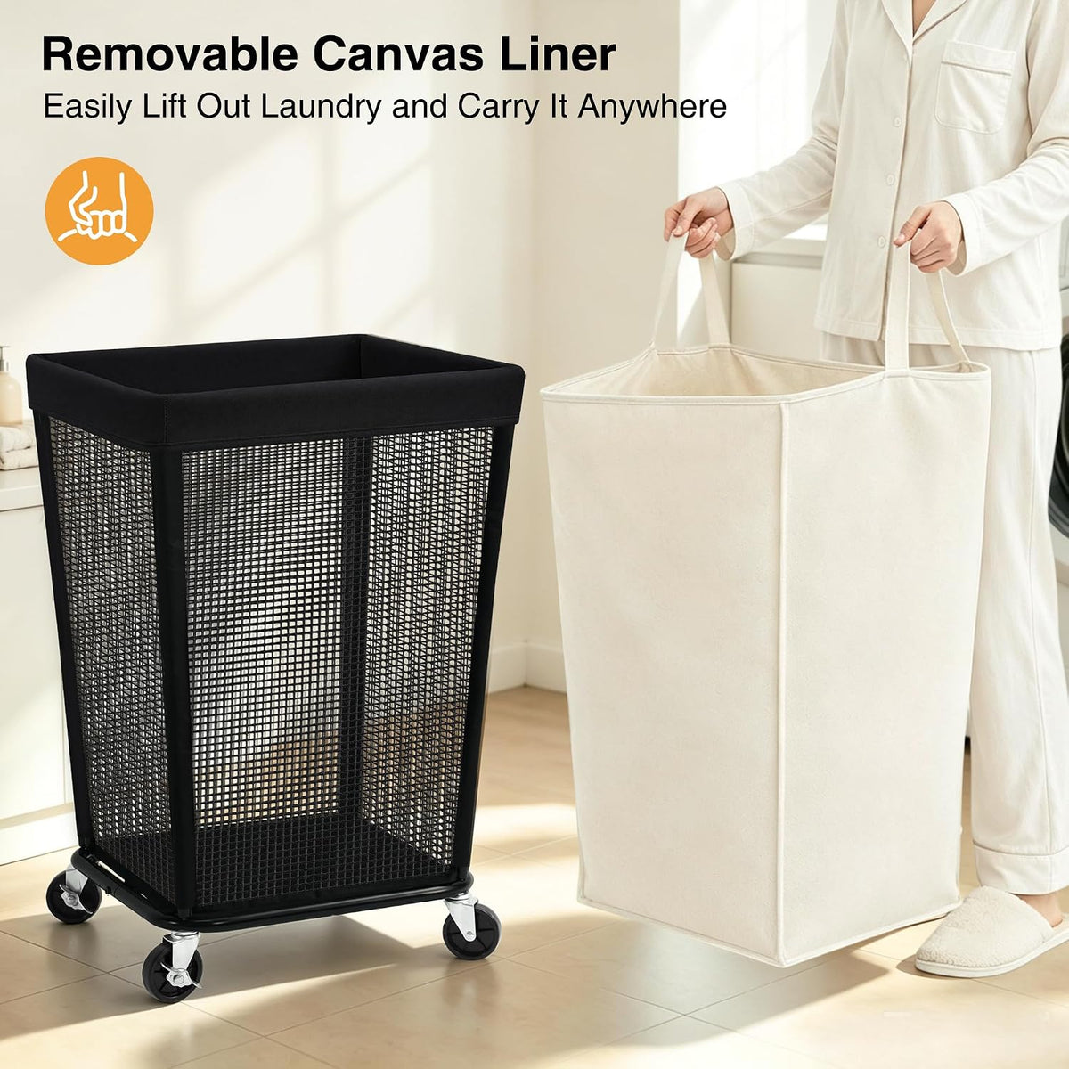 STO STO 160L Rolling Laundry Hamper with Wheels, Laundry Basket, Beige