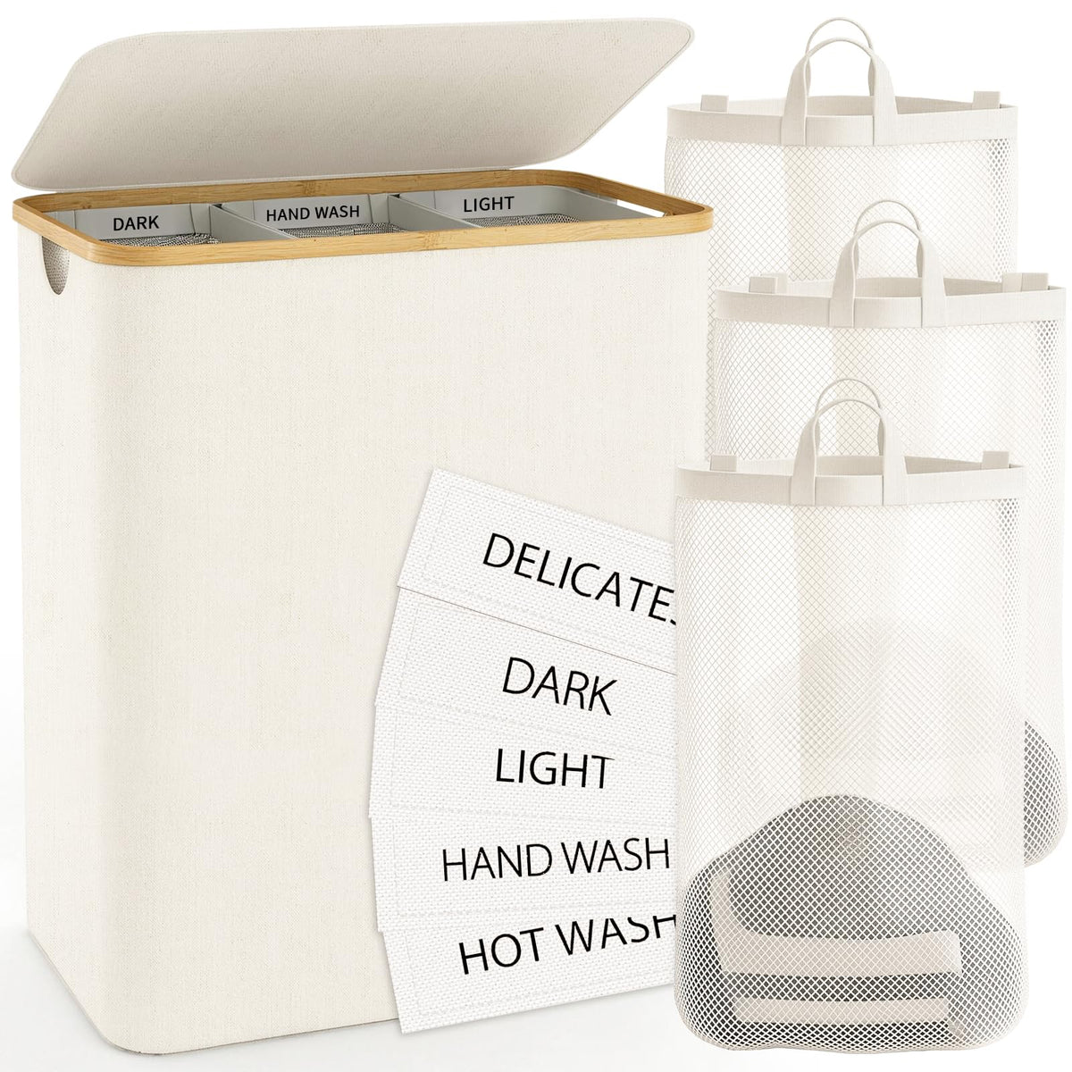 Hampers for Laundry Basket with Lid, 145L Large Laundry Hamper 3 Section