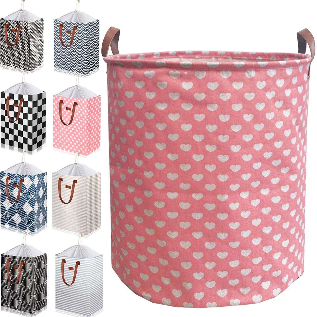 80L Waterproof Laundry Hamper in Family Leather Handle Laundry Basket in Dormitory Collapsible Laundry Bag in Nursery (91-Satisfied laundry hampers)