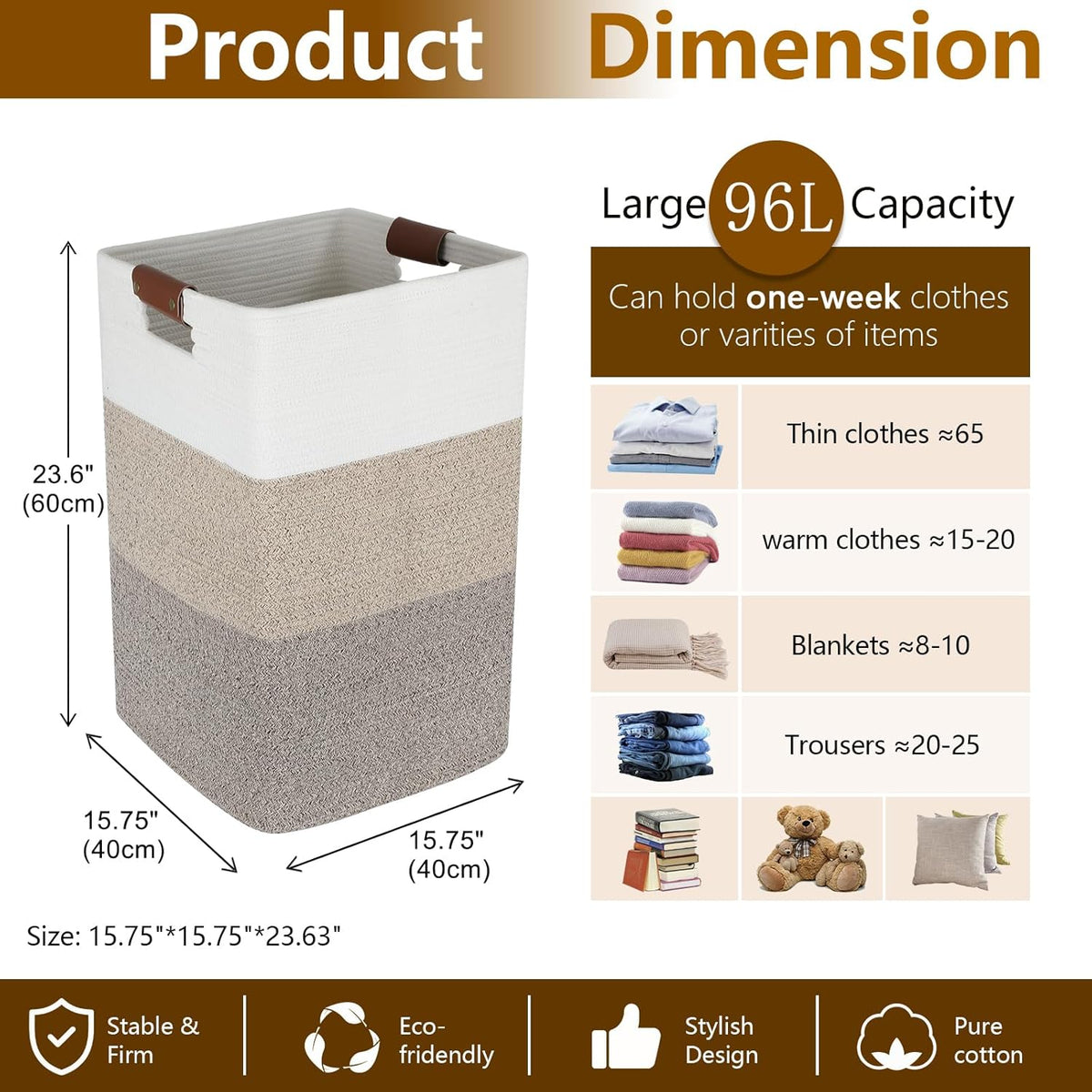 Laundry Hamper 96L Extra Large Laundry Basket, Woven Blanket Basket