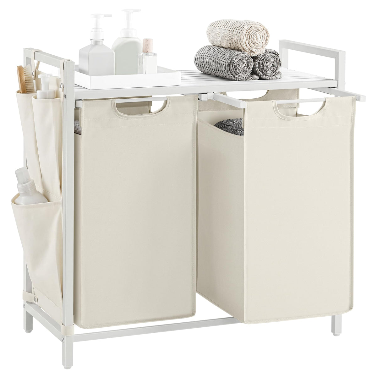 VASAGLE Laundry Hamper with Shelf, 2 Pull-Out Bags, 2 x 12.1 Gallons (46 L)