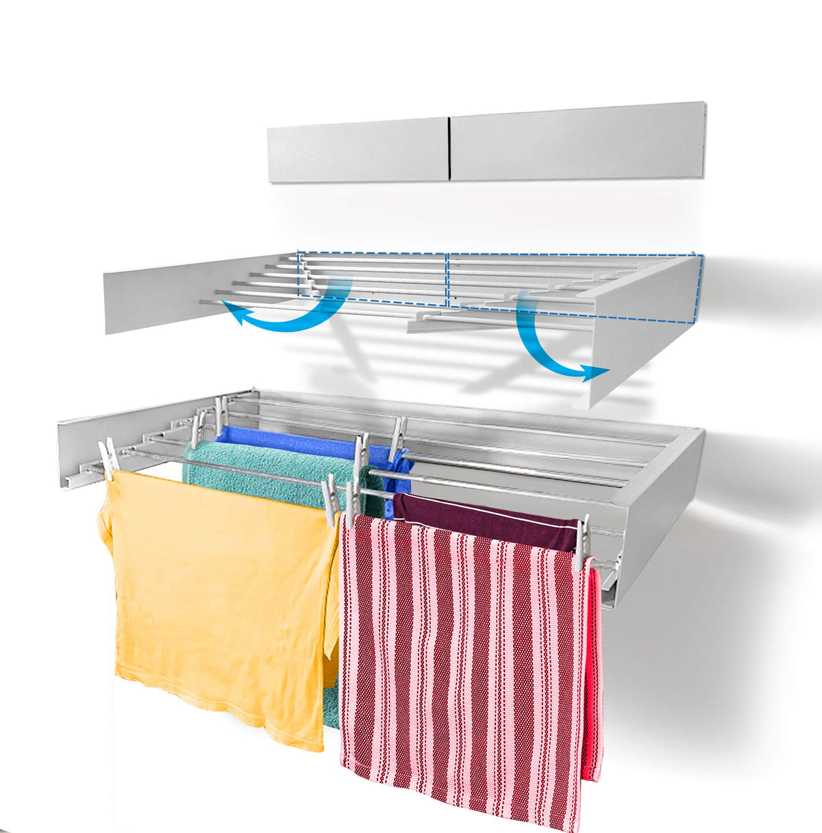 Step Up Laundry Drying Rack (28-INCH White), Wall Mounted, Retractable Clothes Drying Rack, 40lbs Capacity, 11.6 Linear Ft, with Wall Template and Long Screwdriver Bit