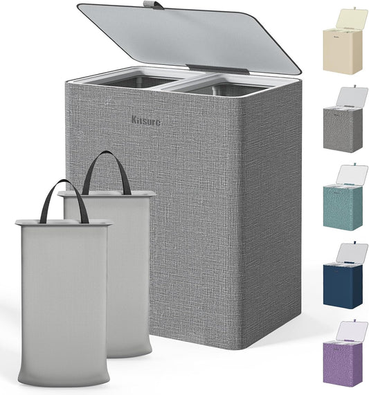 Kitsure Laundry Hamper with Lid 160L, 2-Compartment Sorter, Removable Bags