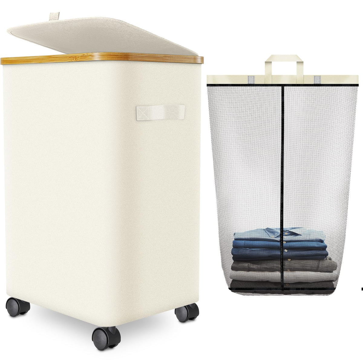 Laundry Hamper with Wheels, 75L Rolling Laundry Basket with Lid