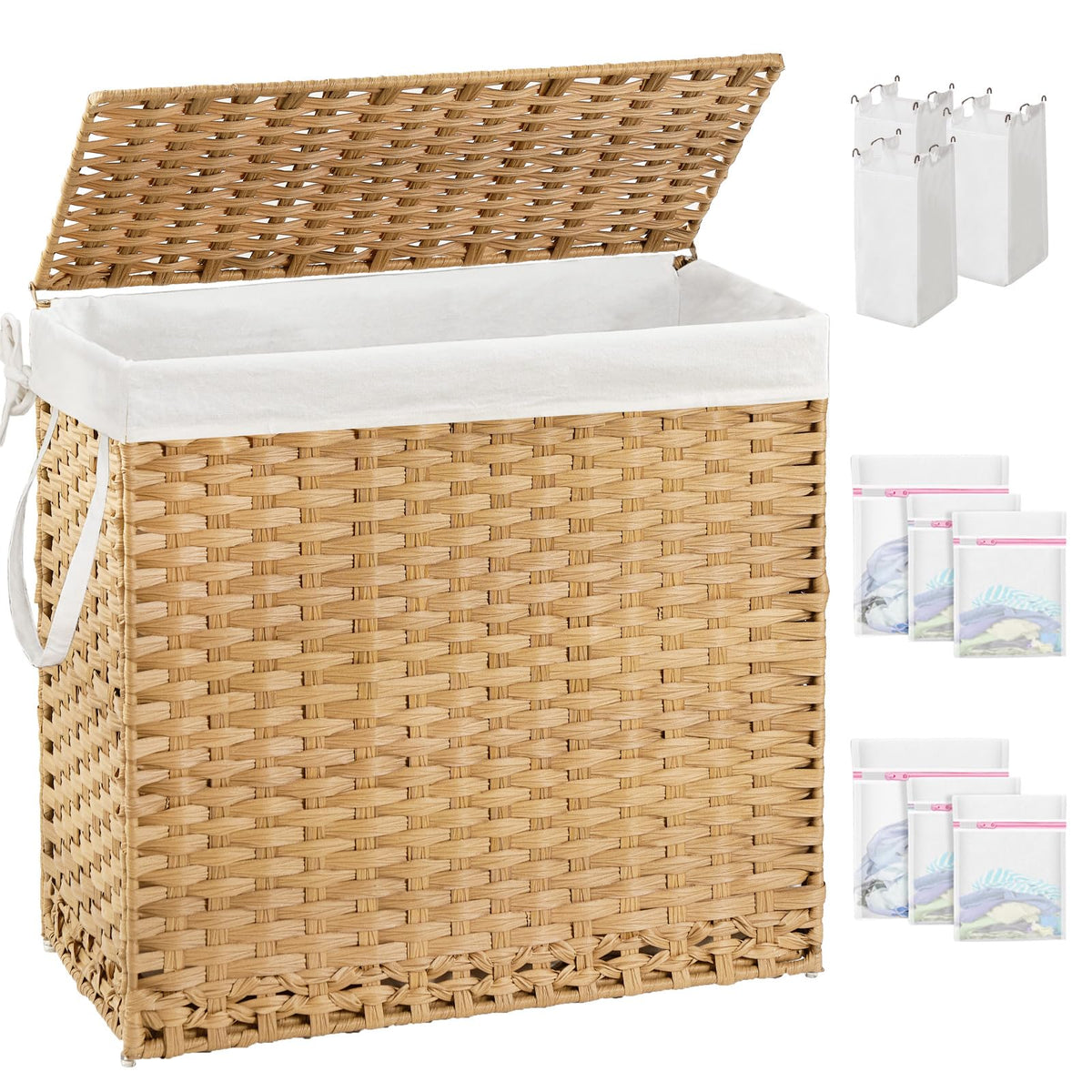 SETVSON Laundry Hamper with Lid Laundry Basket 132 L PE Rattan Natural