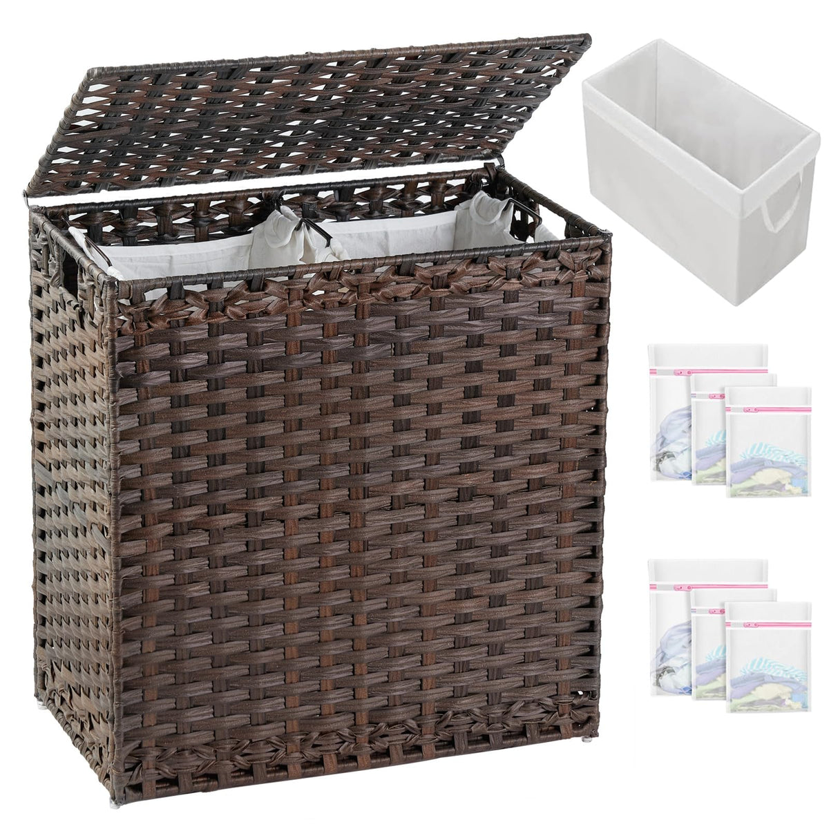SETVSON Laundry Hamper with Lid Laundry Basket 132 L PE Rattan Natural