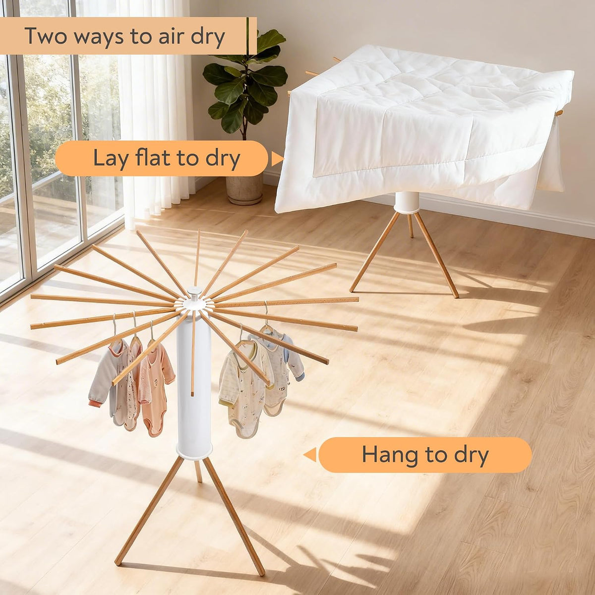 ZOFGENOW Clothes Drying Rack, Rotary Foldable Stand with 16 Arms, White