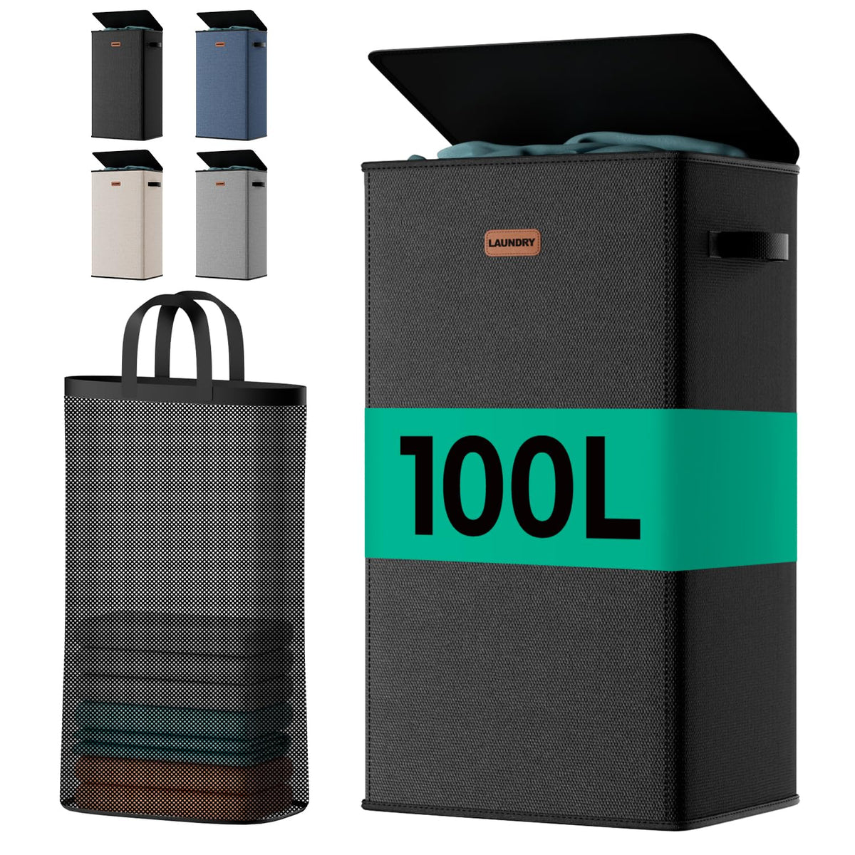 100L Large Capacity Laundry Hamper, Collapsible Laundry Basket Space-Saving, Clothes Hamper with Lid and Removable Bag for Bathroom Bedroom Laundry Room Dorm