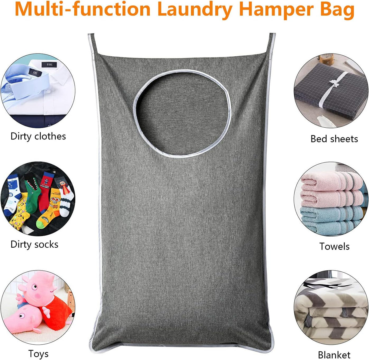 ANSTROUT XL Hanging Laundry Hamper, Extra Large Tear-resistance Door Hamper with 2 Types Hooks for Dirty Clothes, Save Bathroom Space Hanging Laundry Bag (36.5x 22 Inch,Grey)