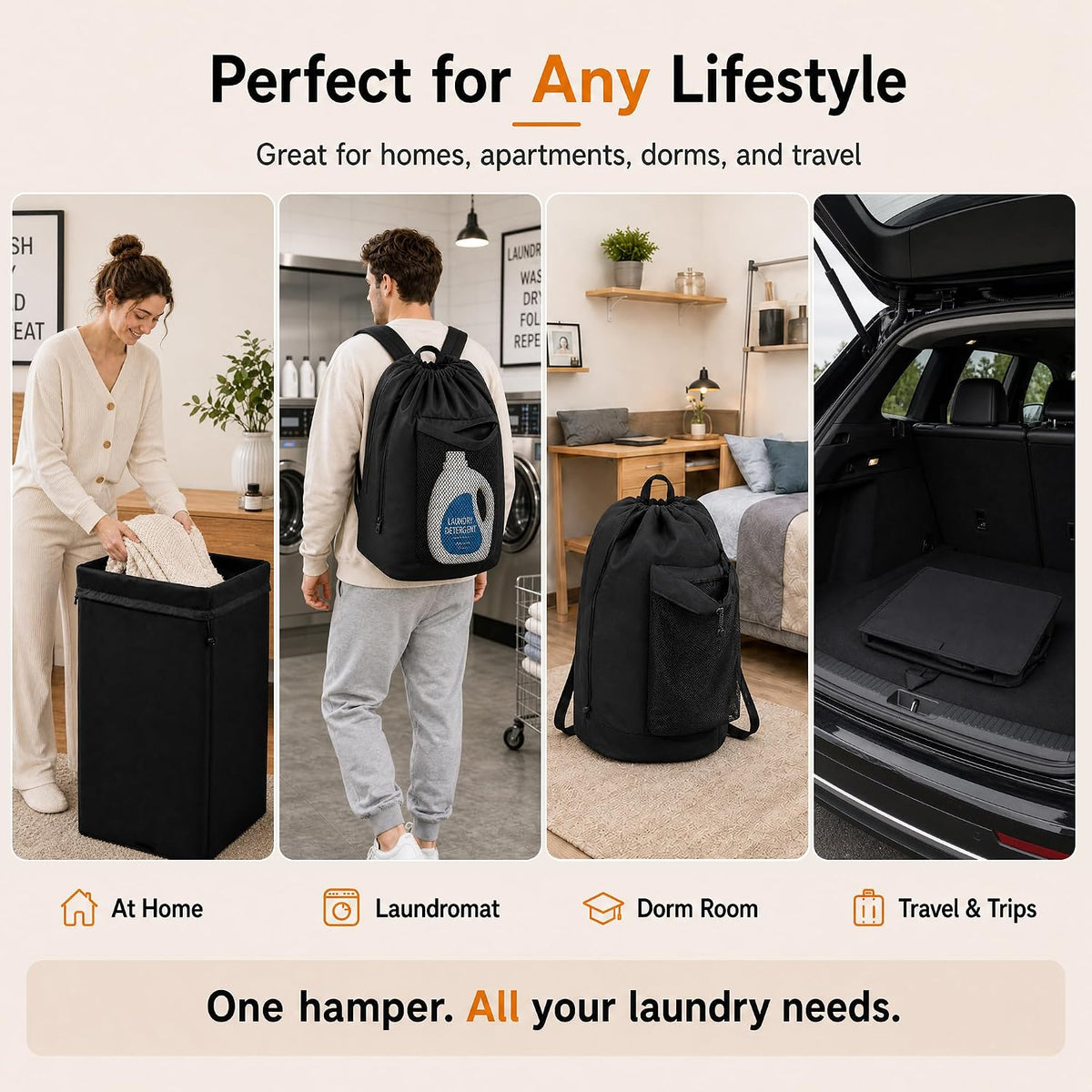 Foluck 60L 2-in-1 Laundry Hamper with Waterproof Laundry Backpack