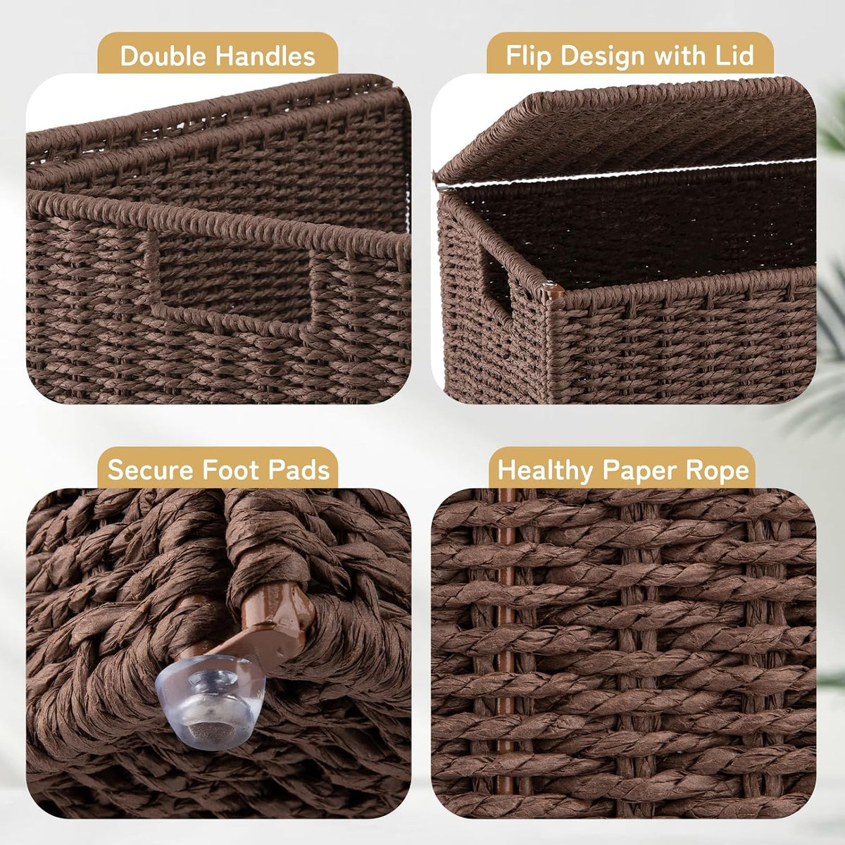 OIAHOMY Laundry Hamper with Lid, 90L(23.8 Gal) Large Wicker Laundry Basket for Bedroom, Handwoven Paper Rope Clothes Hamper with Washable Liner & Metal Frame, Decorative Organizer for Bathroom Brown
