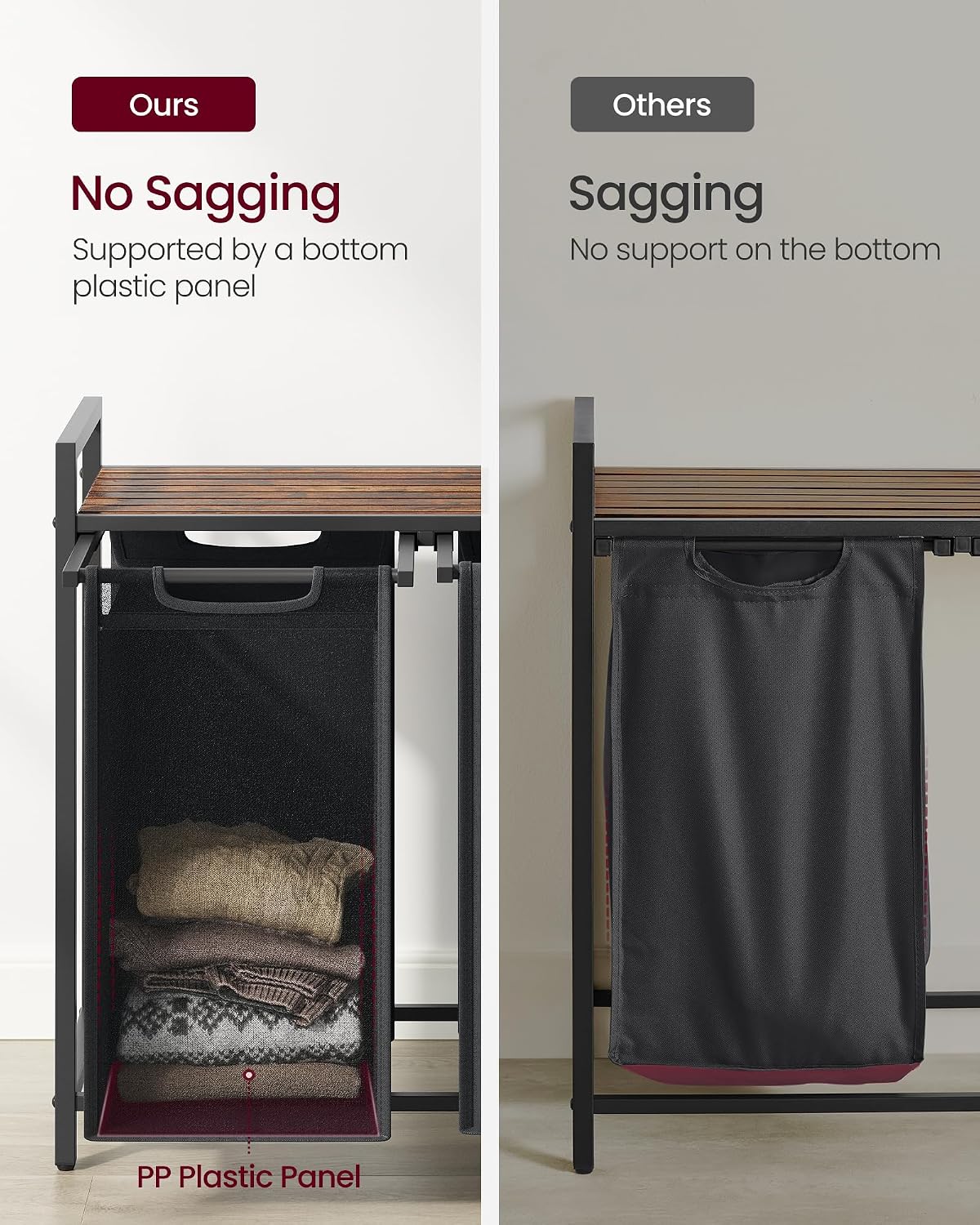 VASAGLE Laundry Hamper with Shelf, 2 Pull-Out Bags, 2 x 12.1 Gallons (46 L)