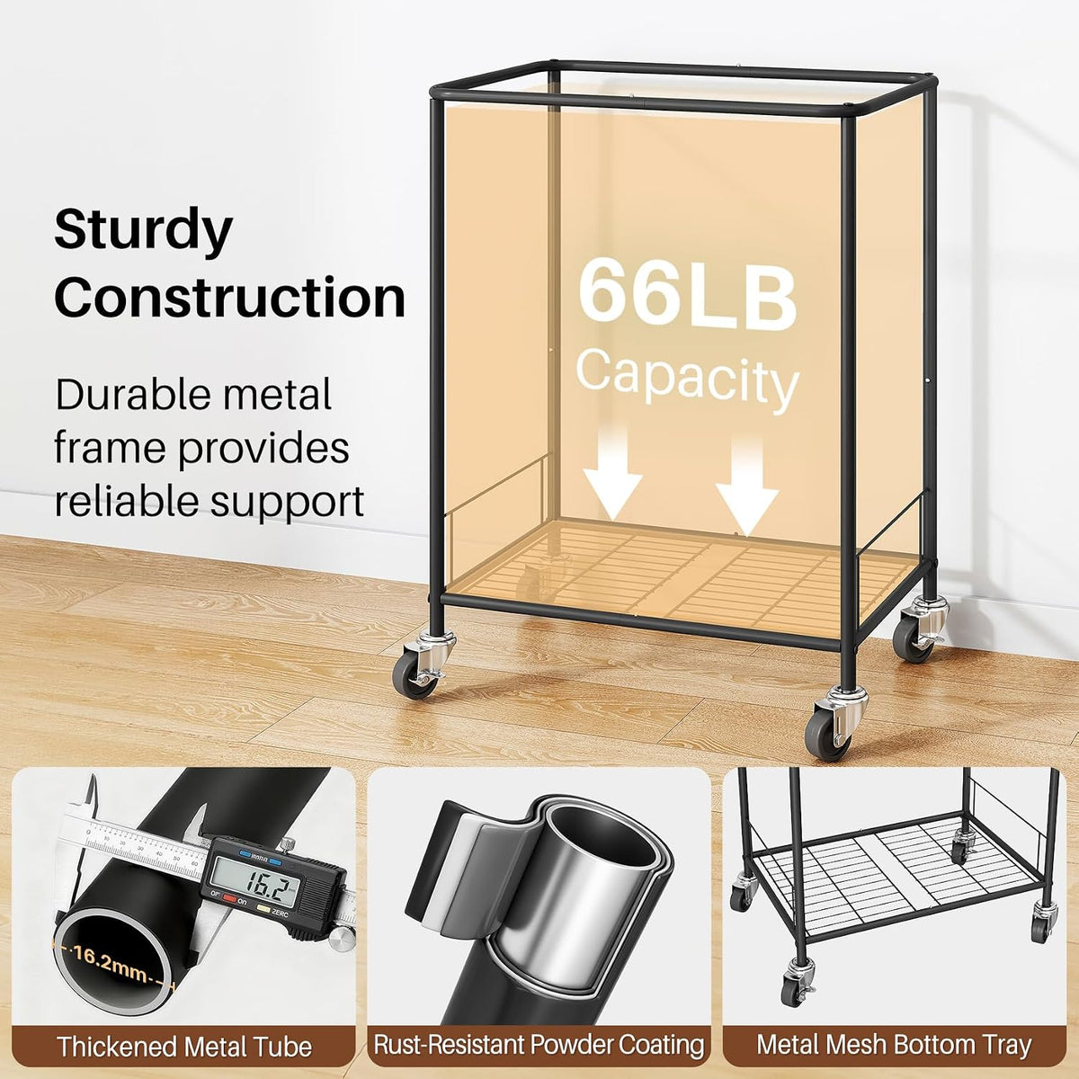 170L Large Laundry Basket with Wheels, Rolling Laundry Hamper Easy Access Clothing Minimizes Bending, Laundry Cart with 4 Silent Casters & Removable Bag for Bedroom, Bathroom, Laundry Room,Black