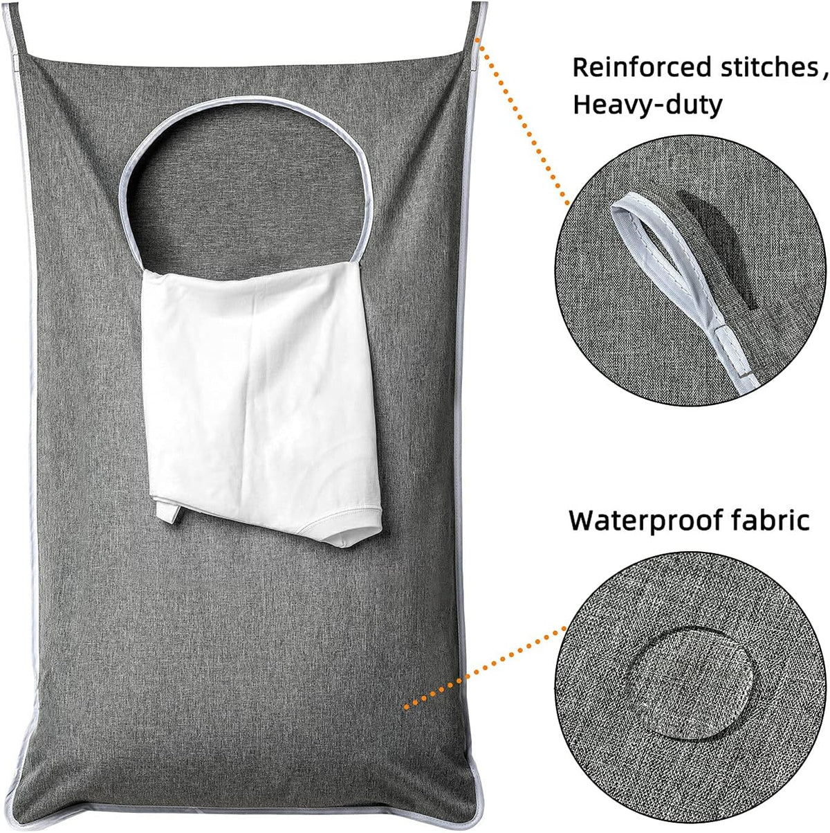 ANSTROUT XL Hanging Laundry Hamper, Extra Large Tear-resistance Door Hamper with 2 Types Hooks for Dirty Clothes, Save Bathroom Space Hanging Laundry Bag (36.5x 22 Inch,Grey)