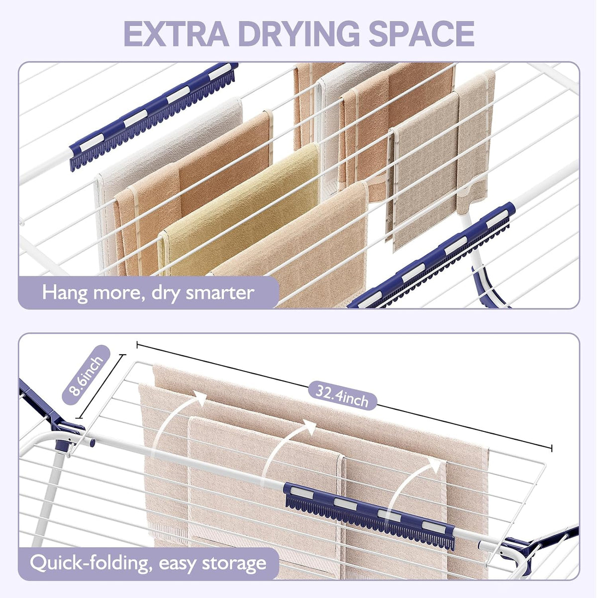 APEXCHASER Clothes Drying Rack, Drying Rack Large Space with 4 Wings
