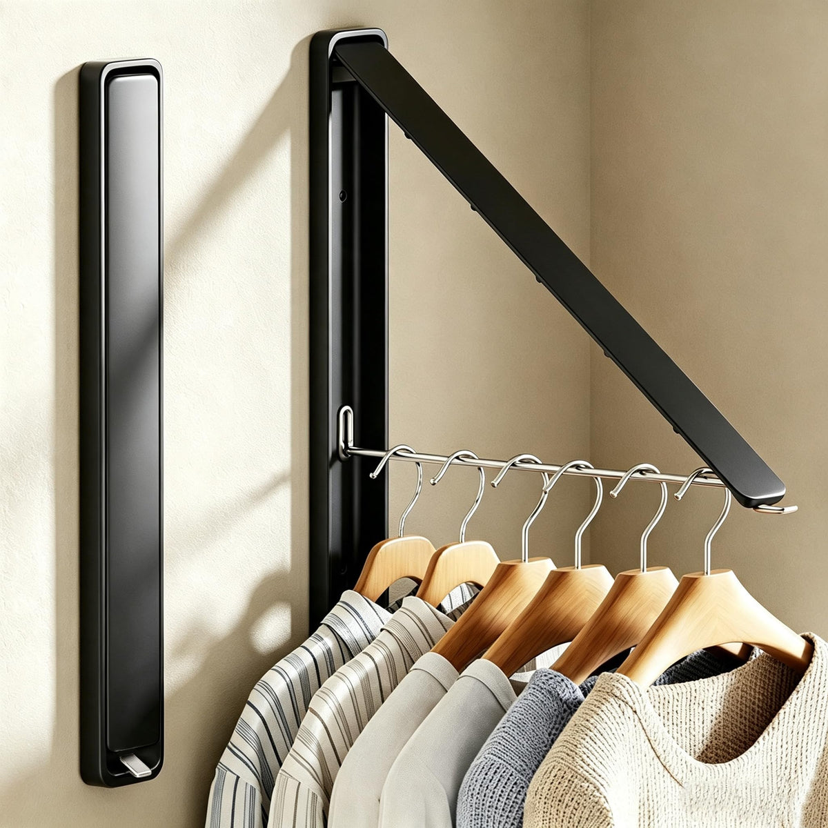 Clothes Drying Rack, Laundry Room Wall Mounted Retractable Clothes Hanger Drying Rack, Laundry Clothing Drying Rack Folding Indoor or Outdoor, Easy Installation Aluminium Dryer, 1pcs(White)