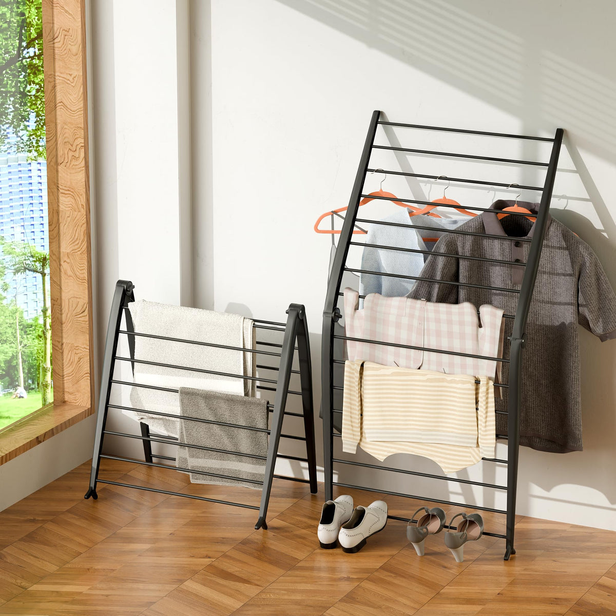 Whitmor Spacemaker Folding Drying Rack, Freestanding Indoor Clothes Dryer, Space Saving Compact Design, 6"L x 26"W x 51.5"H, White
