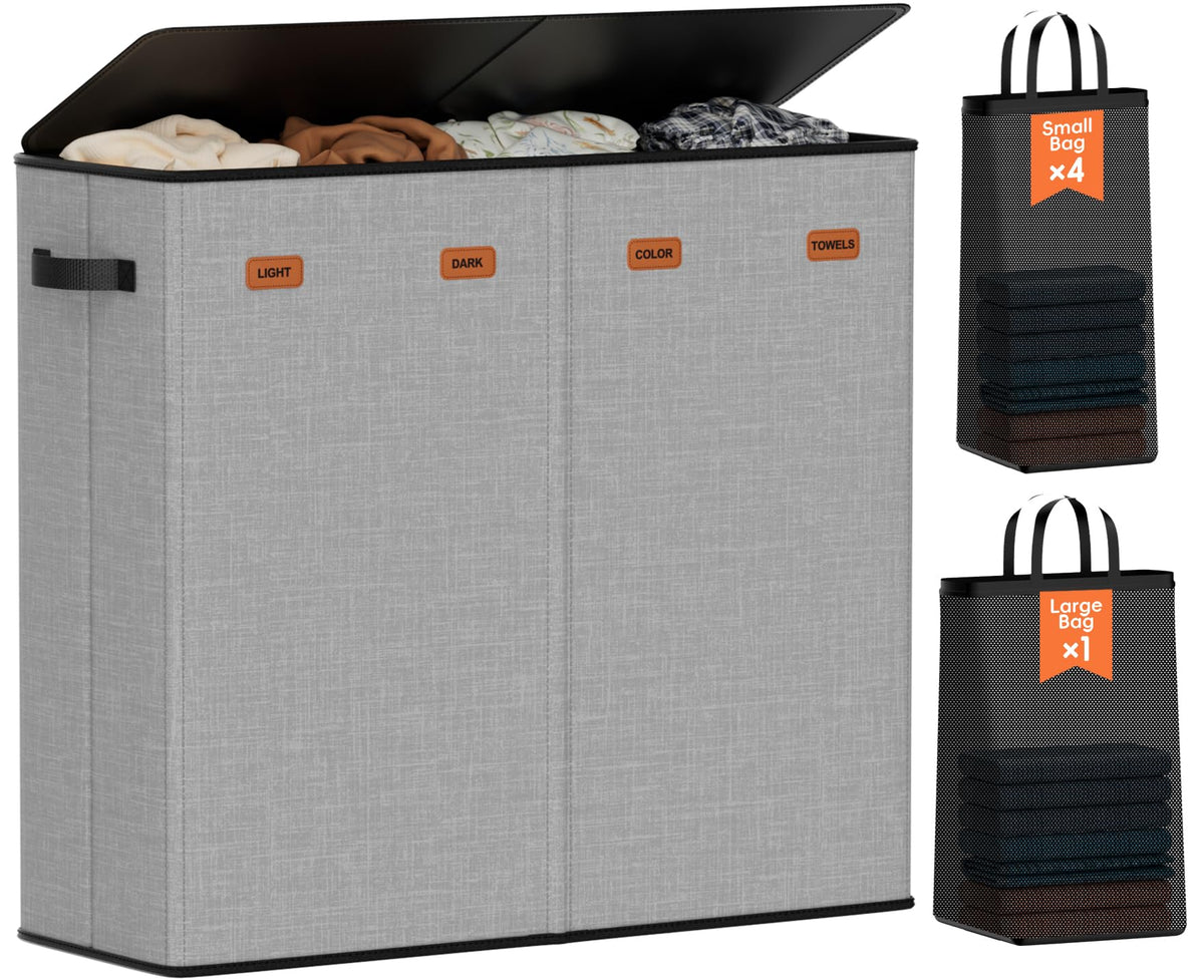 Laundry hamper 3 Section, XL Clothes Hamper with Lid & Inner Bag