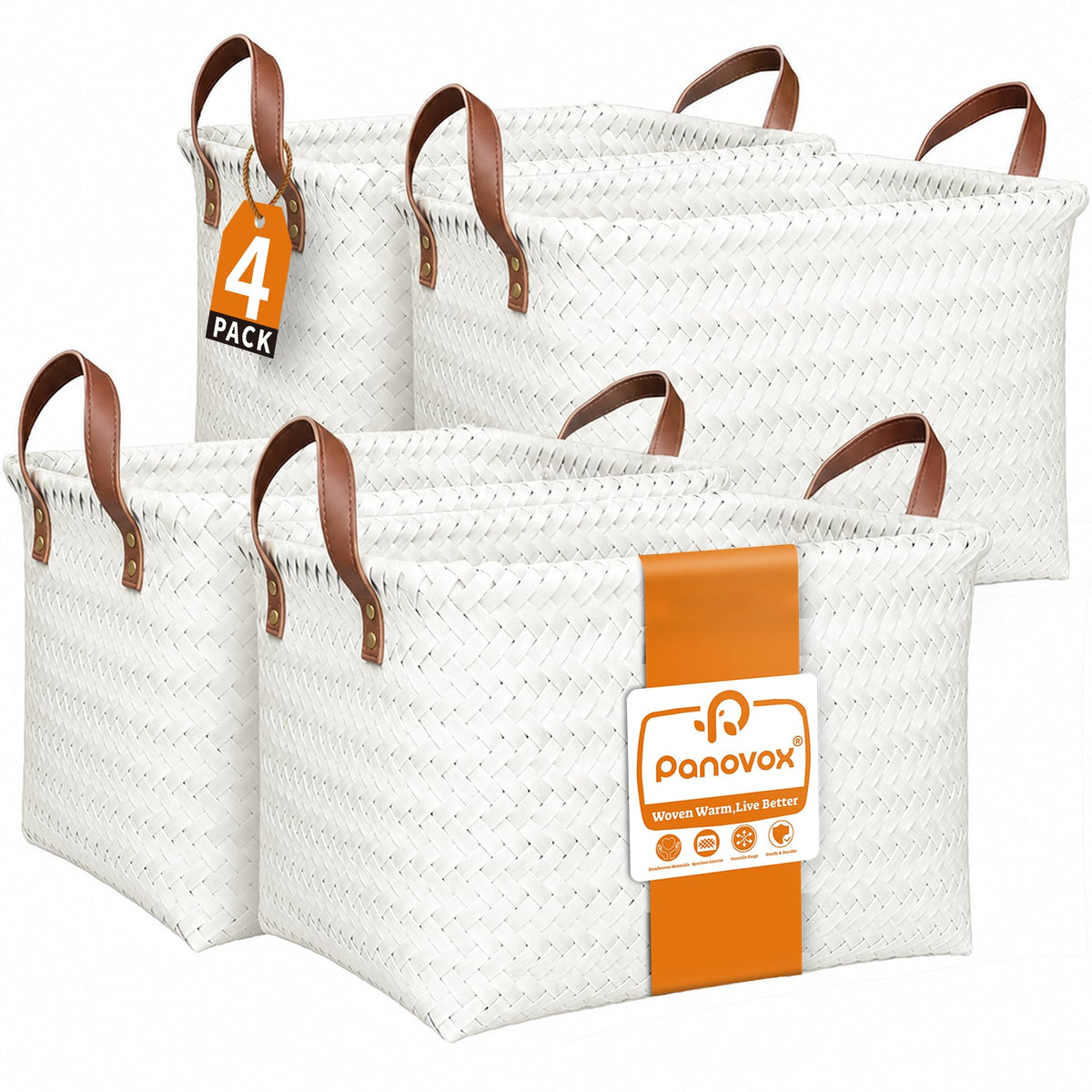 Wicker Storage Baskets, 4 Pack Woven Baskets for Shelves, Brown