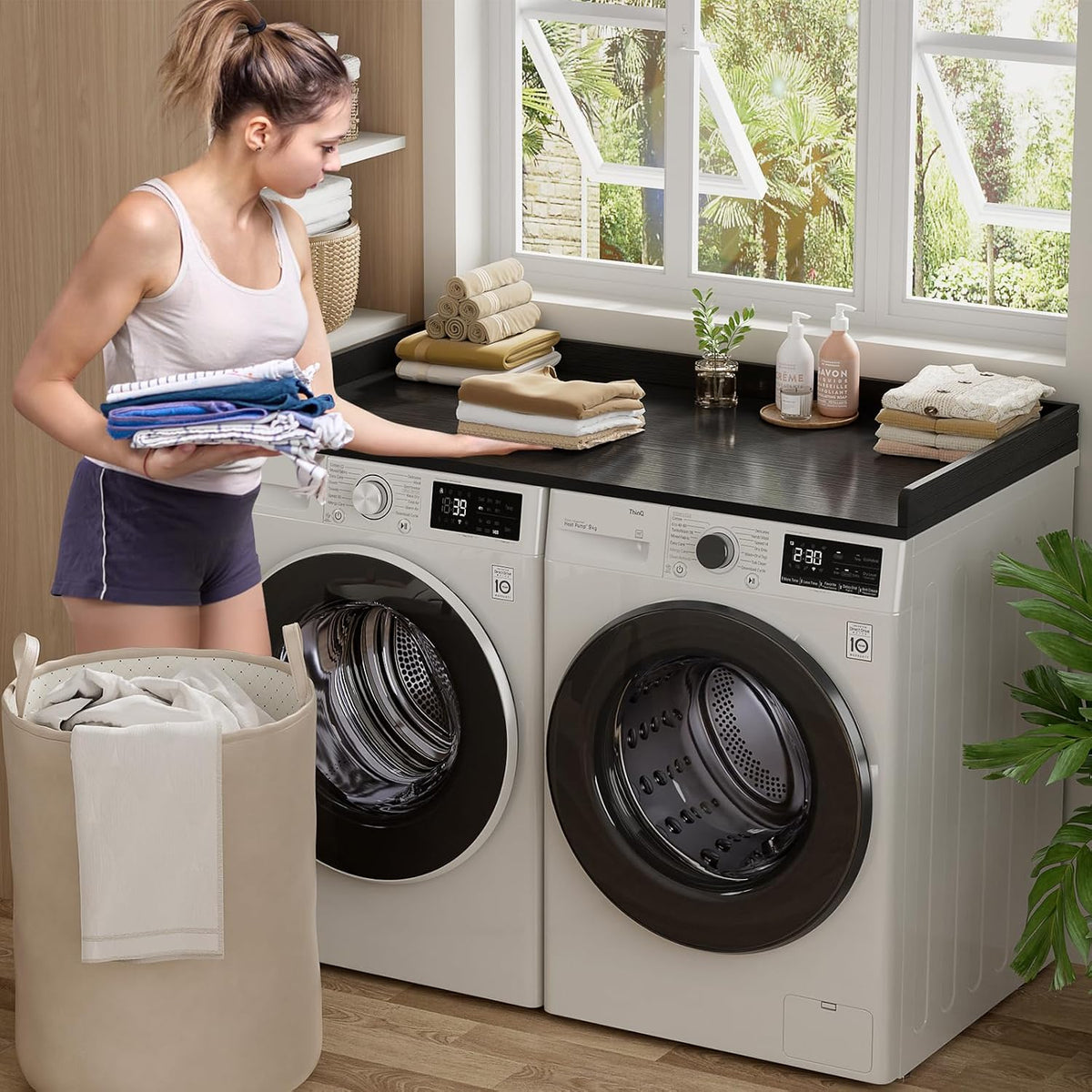 Aheaplus Washer and Dryer Countertop, Laundry Room Organization, Black