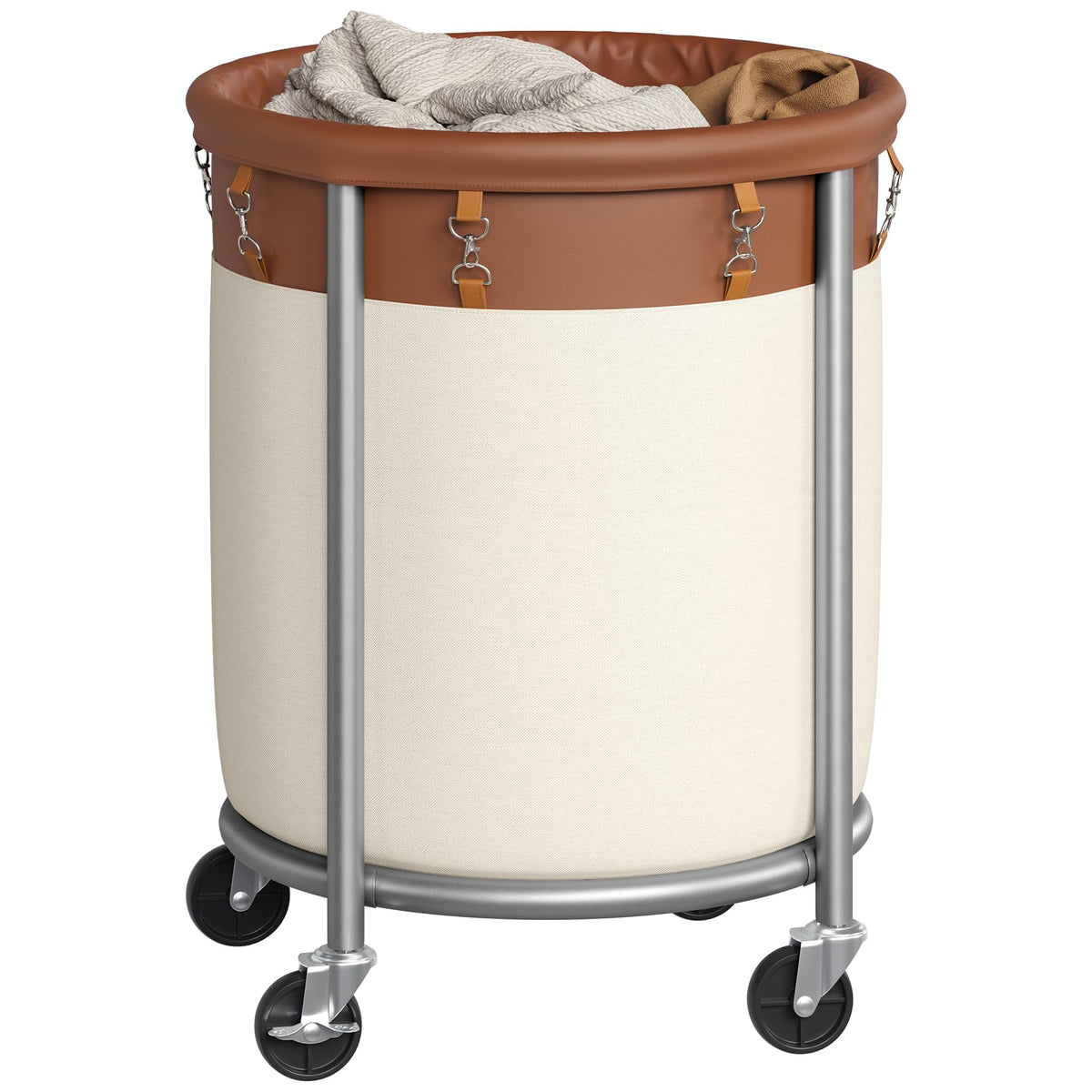 SONGMICS Laundry Basket with Wheels,190L, Steel Frame, Removable Bag
