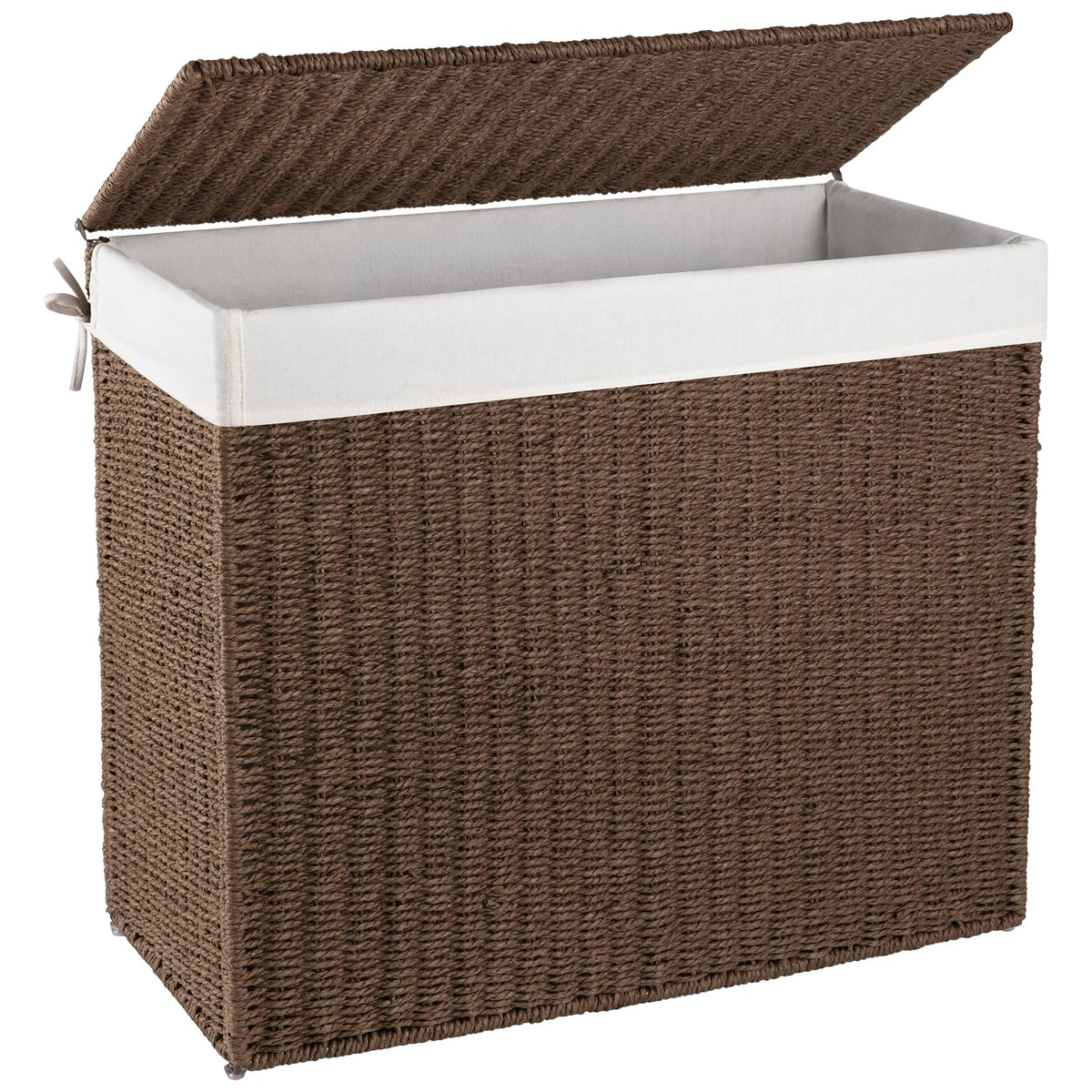 OIAHOMY Laundry Hamper with Lid, 90L(23.8 Gal) Large Wicker Laundry Basket for Bedroom, Handwoven Paper Rope Clothes Hamper with Washable Liner & Metal Frame, Decorative Organizer for Bathroom Brown