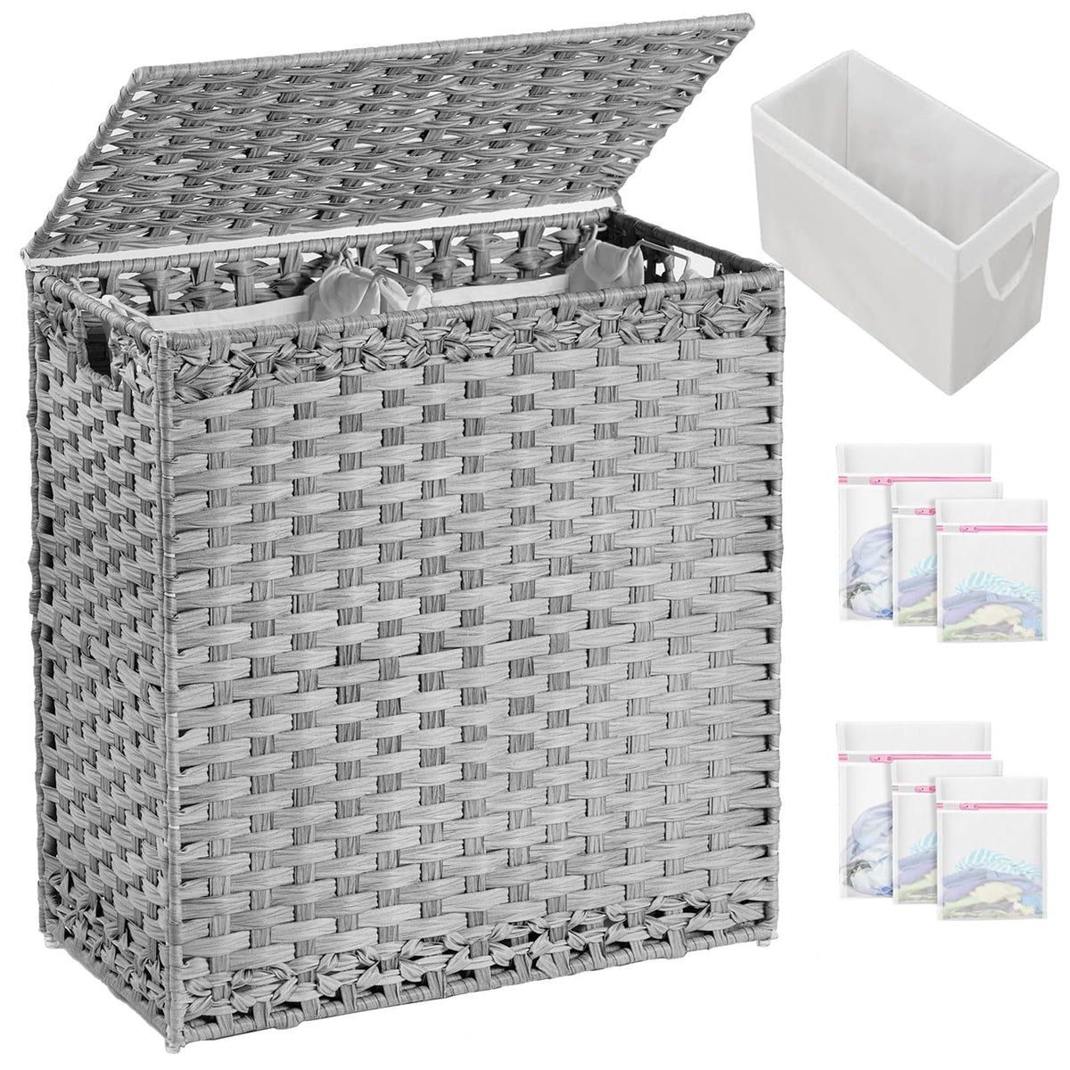 SETVSON Laundry Hamper with Lid Laundry Basket 132 L PE Rattan Natural