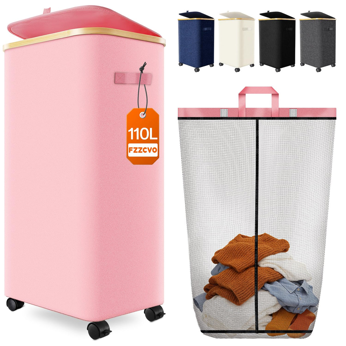 Laundry Hamper with Wheels, 75L Rolling Laundry Basket, Removable Inner Bag