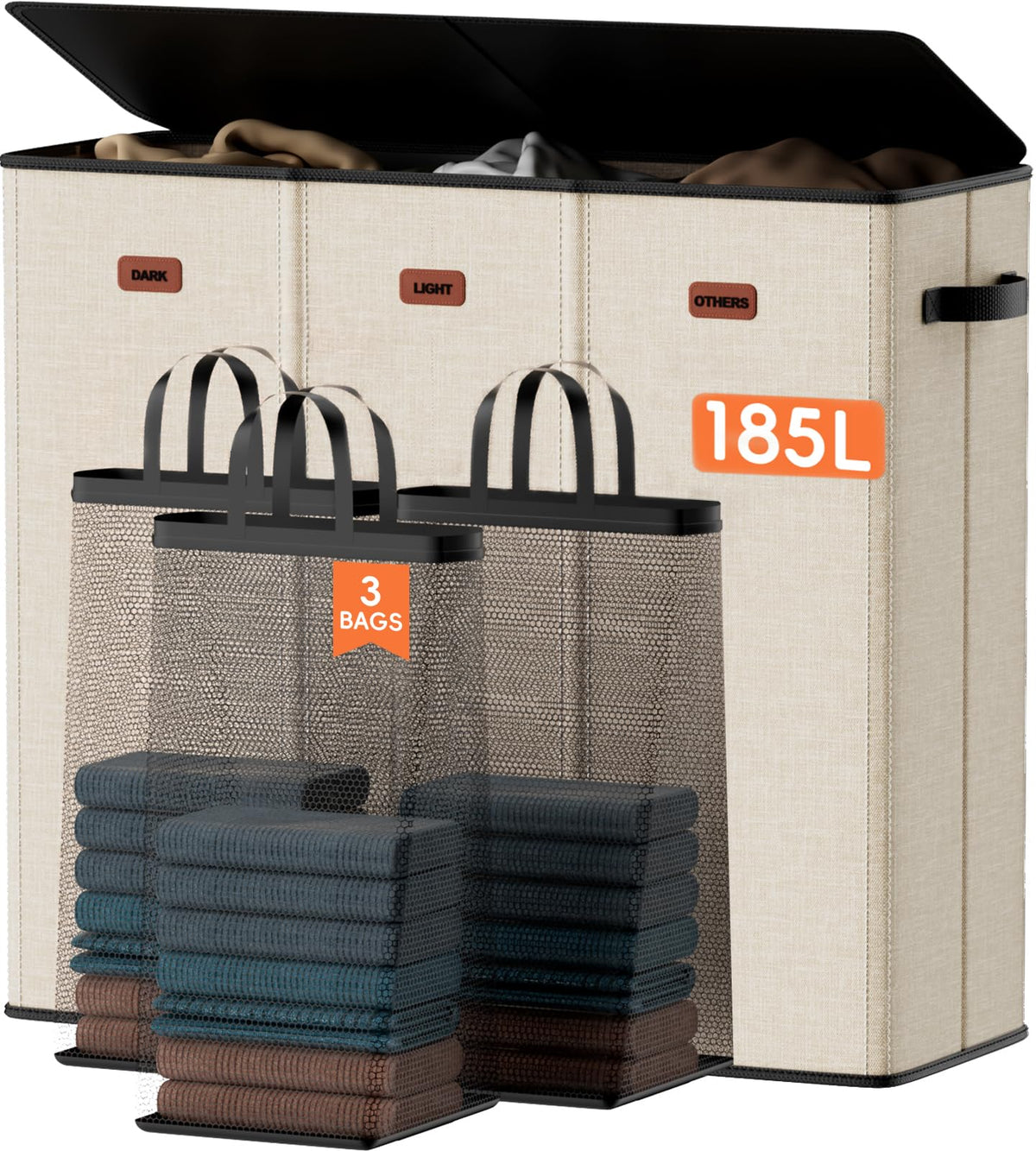 Laundry hamper 3 Section, XL Clothes Hamper with Lid & Inner Bag
