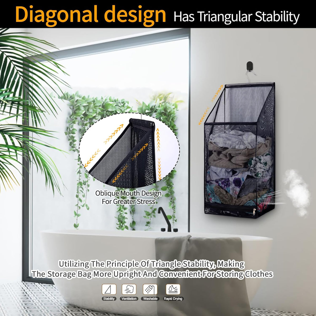 Hanging Collapsible Breathable Mesh laundry bags,Fast Drying Portable Space Saving Laundry Hamper for dorm,Rv Laundry Hamper Storage (Black)