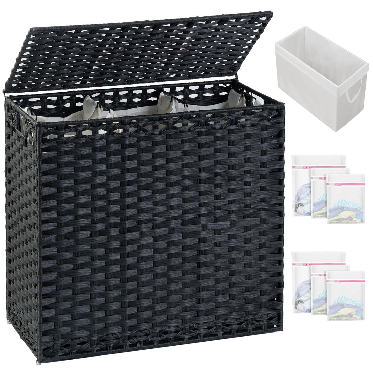 SETVSON Laundry Hamper with Lid Laundry Basket 132 L PE Rattan Natural