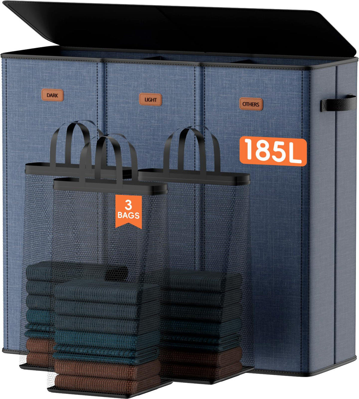 Laundry hamper 3 Section, XL Clothes Hamper with Lid & Inner Bag
