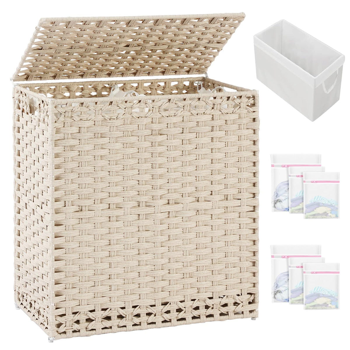 SETVSON Laundry Hamper with Lid Laundry Basket 132 L PE Rattan Natural