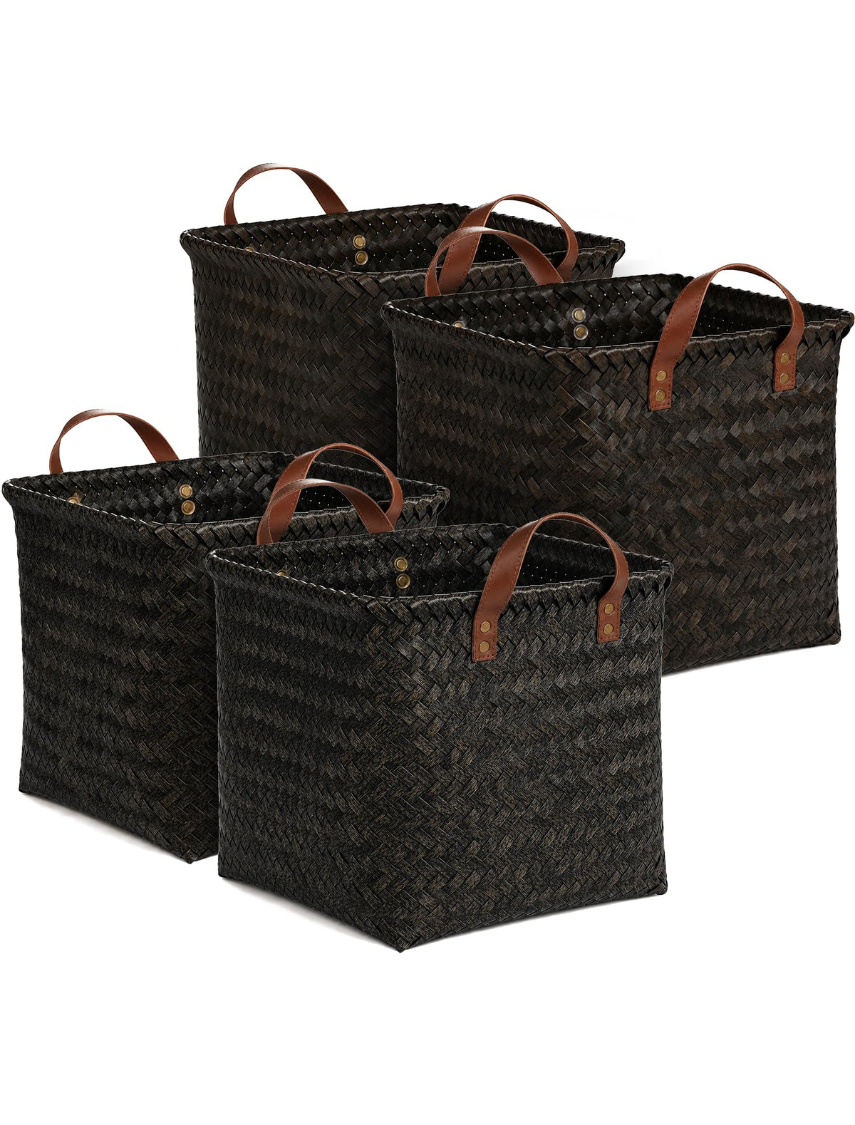 Wicker Storage Baskets, 4 Pack Woven Baskets for Shelves, Brown