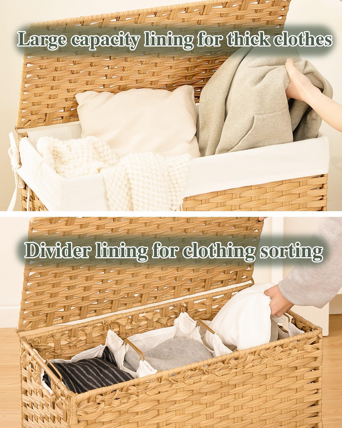 SETVSON Laundry Hamper with Lid Laundry Basket 132 L PE Rattan Natural