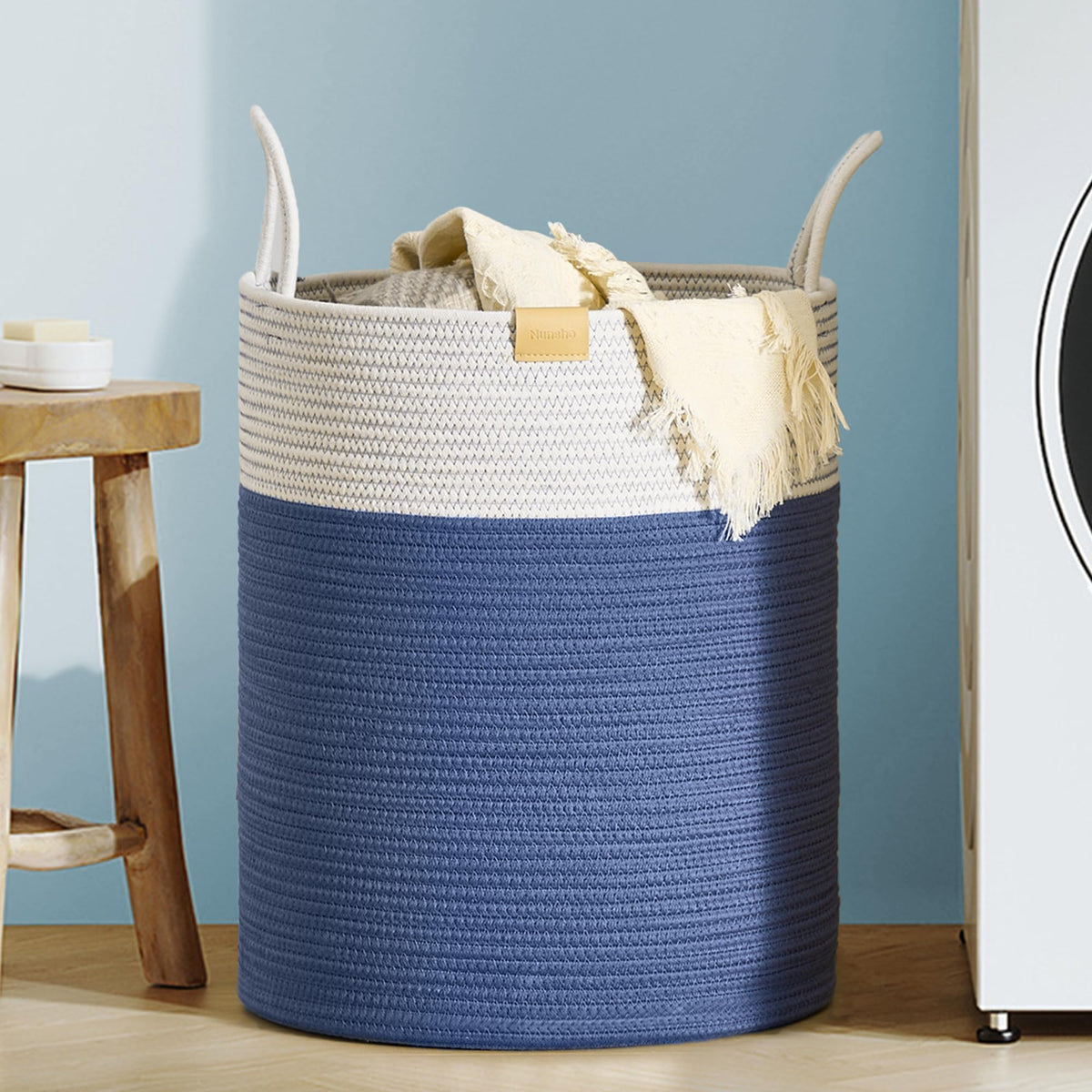 Nunsino Tall Laundry Basket Hamper 95L,Cotton Rope Storage Hamper with Reinforced Handles,Decorative Blanket & Toy Basket for Living Room, Bedroom, Nursery, Dark Brown
