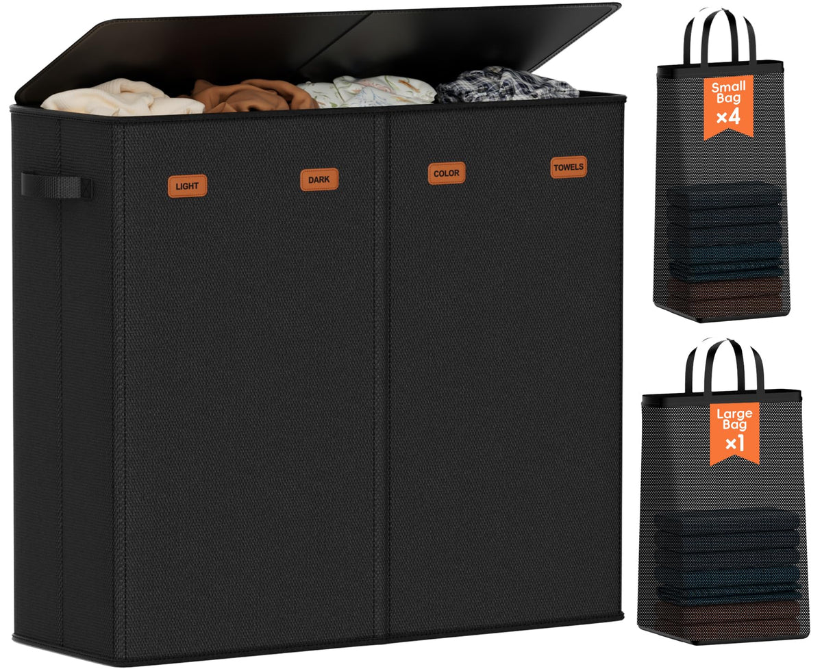 Laundry hamper 3 Section, XL Clothes Hamper with Lid & Inner Bag